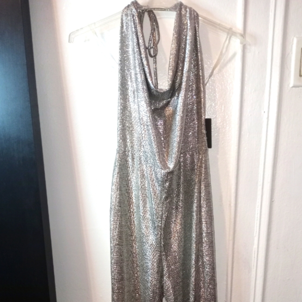CHARLOTTE RUSSE silver cowl neck jumpsuit